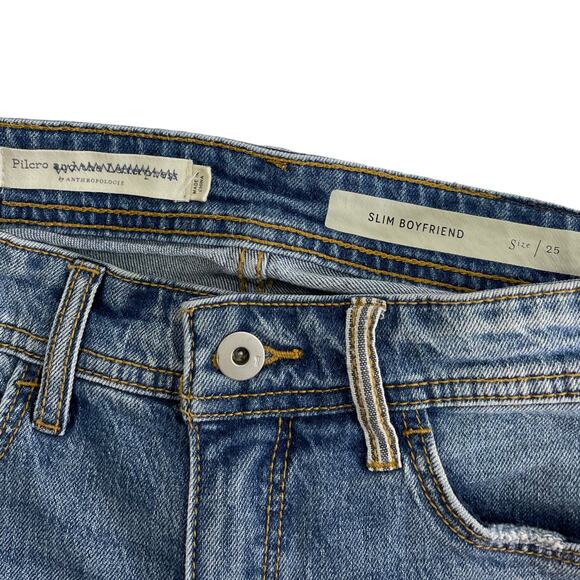 Anthropologie Pilcro Embroidered Slim Boyfriend Jeans 25 Distressed Patch Floral - Picture 6 of 7